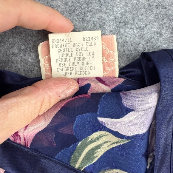 VINTAGE Angelique Chemise Lingerie Slip Dress Womens S Navy Floral Semi Sheer - Picture 6 of 10